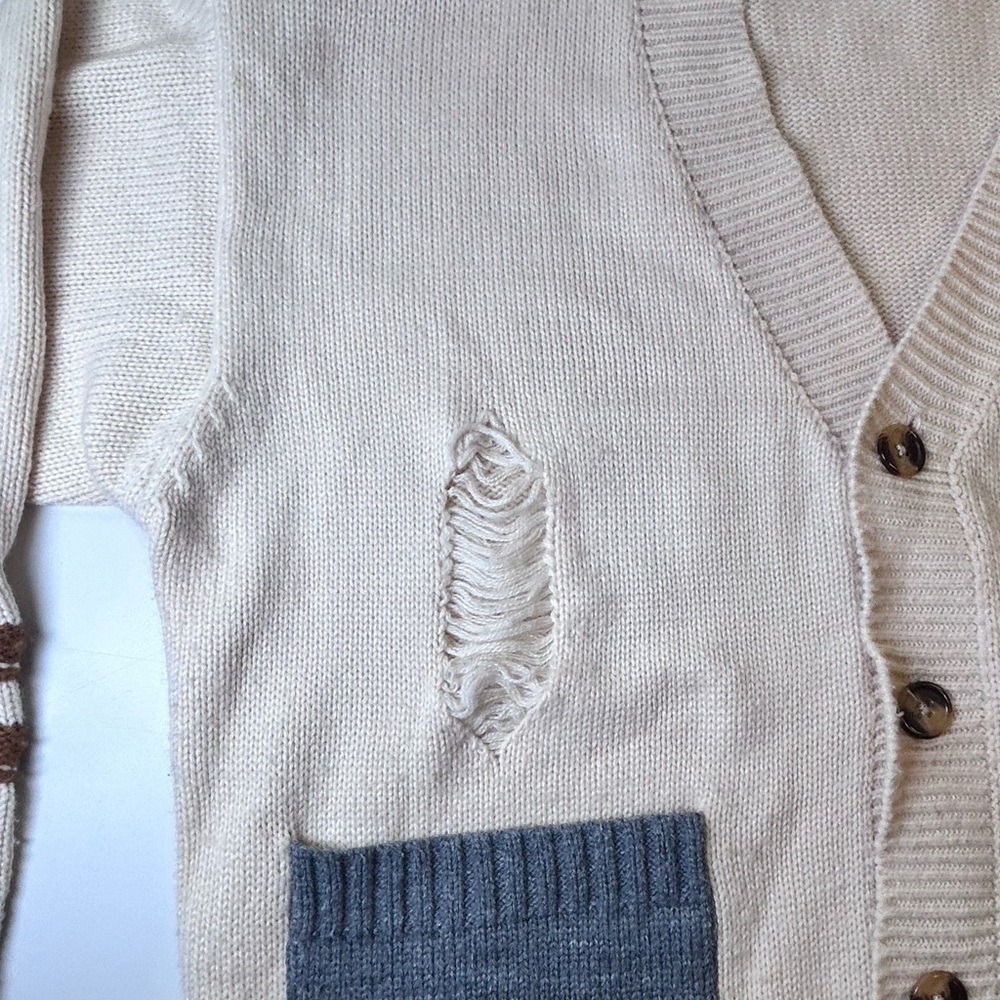 Enguolin Cat Pocket Oversized Cardigan Cream Knit Distressed Indie Twee Size XL - Picture 6 of 11